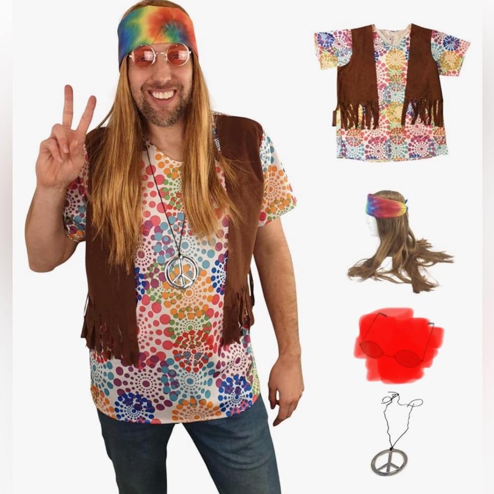 Men’s hippie costume and wig set